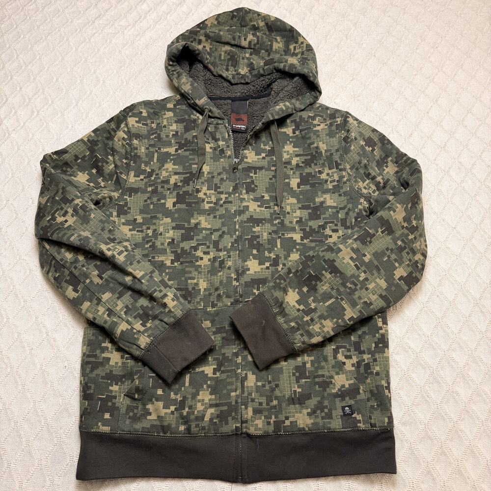 Y2K Tony Hawk Sherpa Lined Digital Camo Zip Up Hoodie Size Medium
